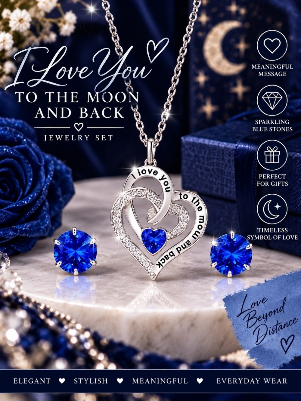 I Love You To The Moon And Back Necklace And Earrings Set!!